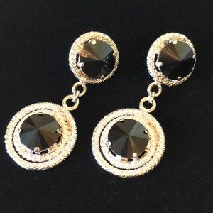 Italian Swarovski Crystal Earrings Black & Silver